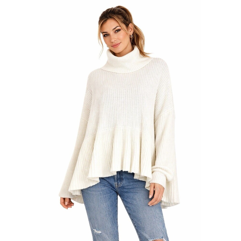 Free People Layer Cake Trapeze Turtleneck Oversized Sweater Off White Sz S Cozy